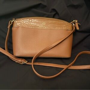 Nanette Lepore Brown Croc Embossed Leather Crossbody Bag Gold Hardware